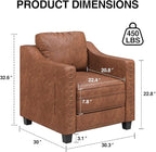 Faux Leather Accent Chair Set of 2 for Living Room, 30 Inches Barrel Upholstered Armchair, Cozy Mid Century Modern Club Arm Chair Single Sofa for Bedroom, Apartment, Reading Room, Brown