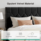 Novilla Full Size Bed Frame, Full Bed Frame with Headboard, Velvet Upholstered Pull-Point Headboard, No Box Spring Needed, Heavy Duty Feet, Easy Assembly, Black Velvet
