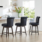 CHITA 26 Inch Counter Height Swivel Bar Stools Set of 3, FSC Certified Modern Upholstered Faux Leather Swivel Barstool Chair with Back, Black