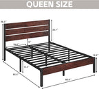Queen Bed Frame with Headboard and Footboard, with Under Bed Storage, All-Metal Support System, No Box Spring Needed, Easy Assembly, Red Brown
