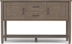 SIMPLIHOME Ela Console Table - 48 Inch Wide Solid Wood Sofa Table in Smoky Brown, Transitional Storage for Entryway or Living Room with 2 Drawers, 2 Cabinets, Open Shelf, and X-Panel Doors