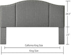 24KF Middle Century Linen Upholstered Tufted King Size Headboard with Antique Brass Nail Heads Trim King/California King headboard-Granite