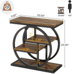 Tribesigns End Table Set of 2, 4-Tier Narrow Side Table with Storage Shelves, Wood Small Sofa Side Table with Geometric Metal Frame, Industrial Bedside Table for Bedroom, Living Room, Rustic Brown