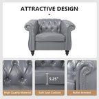 Accent Sofa Chair for Living Room, Modern PU Leather Upholstered Armchair, Oversized Comfy Single Sofa Chair with Cushion, Mid Century Tufted Chesterfield Sofa Couch for Bedroom, Apartment (Grey)