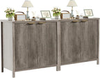 Sideboard Buffet Cabinet Set of 2, 31" Fluted Storage Cabinet with 2 Doors and Adjustable Shelves, Modern Sideboard Console Table for Living Room,Entryway,Dinning Room,Kitchen-Grey