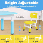FUNLIO Kids Table and 2 Chairs Set, Height Adjustable Toddler Table and Chair Set for Ages 3-8, Easy to Wipe Arts & Crafts Table, for Classrooms/Daycares/Homes, CPC & CE Approved, Multi-Color