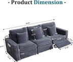 Power Reclining Sectional Sofa, Electric 3 Seat Recliner with 1 Electric Footrest and Adjustable Headrest, Modern Plush Corduroy Fluffy Reclining Sectional with Deep Seat for Living Room-Blue Grey