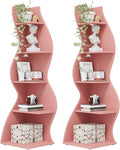 Tribesigns Corner Shelf, Modern 5-Tier Wall Corner Bookshelf, Stylish Corner Small Bookcase Storage Rack Plant Stand with Unique Shape for Living Room, Home Office (Pink, 2PCS)