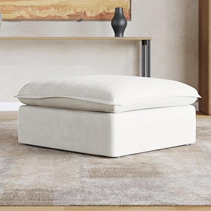 JACH Ottoman Module for Living Room, Cushion Covers Removable, Minimalist Comfy Breathable Ottoman Paired with Sofa Couch for Living Room Apartment, Beige