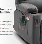 MCombo Medium Lay Flat Dual Motor Power Lift Recliner Chair Sofa with Massage and Heat for Elderly People, Infinite Position, Faux Leather 7679 (Dark Grey, Medium)