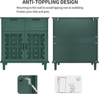 Kitchen Storage Cabinet with Drawers - Accent Cabinet with Carved Door, Floor Sideboard Buffet with Storage, Small Wood Credenza for Living Room, Dining Room, Entryway, Green
