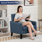 Accent Chair, Mid Century Modern Living Room Chairs Comfy Reading Chair with Upholstered Cushion Relax Armchair for Bedroom Apartment,Office, Blue