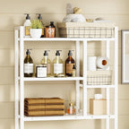 Over The Toilet Storage Rack, 3-Tier Bathroom Organizer Over Toilet, Wooden Above Toilet Storage Shelf, Space Saver, Freestanding BathroomStorage Metal Shelf, Easy to Assemble, White