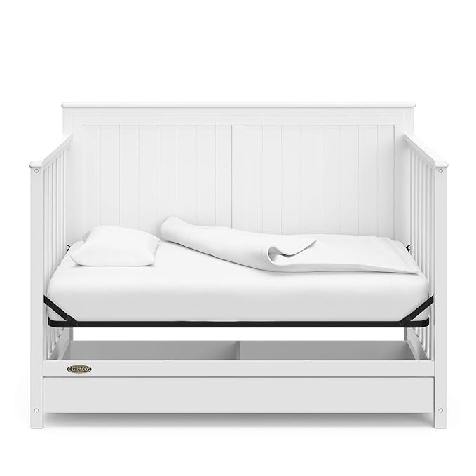 Graco Hadley 5-in-1 Convertible Crib with Drawer (White) – GREENGUARD Gold Certified, Crib with Drawer Combo, Full-Size Nursery Storage Drawer, Converts to Toddler Bed, Daybed