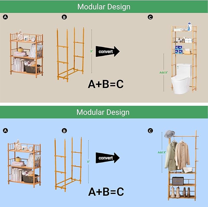 GOGOGO Expandable Bamboo Bookshelf - No Assembly & Modular, Bamboo 3-Tier Shelf & Ladder Shelf, Eco-Friendly Small Bookcase for Home Office- Useful Home & Housewarming Gift(Natural, 11.8" H(3 Tier))