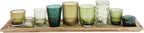 Creative Co-Op Wood Tray with 9 Green Glass Votive Holders