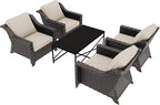 5 Pieces Outdoor Conversation Furniture Set - 4 PE Rattan Armchairs, 1 Metal Coffee Table, Patio Wicker Furniture Set with Water-Resistant Cushions for Swimming Pool, Sunroom (Beige)