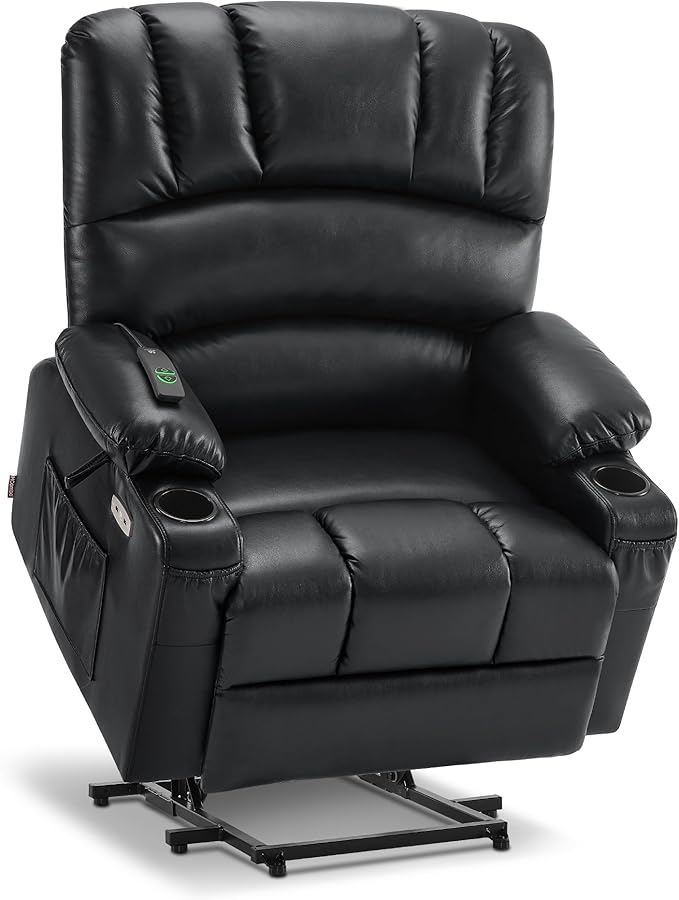 MCombo Oversized Power Lift Recliner Chair for Elderly, Lift Chair with Heat and Massage, Lift Recliner for Big and Tall, Cup Holders, USB &Type C Ports, Faux Leather R7092 (Black, Oversize)