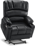 MCombo Oversized Power Lift Recliner Chair for Elderly, Lift Chair with Heat and Massage, Lift Recliner for Big and Tall, Cup Holders, USB &Type C Ports, Faux Leather R7092 (Black, Oversize)