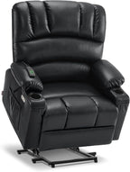 MCombo Oversized Power Lift Recliner Chair for Elderly, Lift Chair with Heat and Massage, Lift Recliner for Big and Tall, Cup Holders, USB &Type C Ports, Faux Leather R7092 (Black, Oversize)