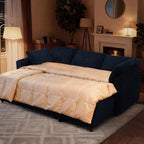 84" Corduroy Pull Out Sofa Bed w/Adjustable Backrests, Sectional L-Shape Sleeper Sofa w/Storage Chaise, Convertible Couch Bed w/USB Charging Port & Cup Holders for Living Room, House, Blue