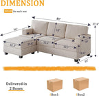 85'' L Shaped Couch with Armrest Organizer,3 Seats Sofas with Movable Ottoman,Comfy Sectional Sofa with Thick Cushion,Chenille Sectional Couches for Living Room,Bedroom,Apartment,Home Furniture,Khaki