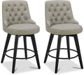 Watson & Whitely Modern Swivel Bar Stools, Faux Leather Upholstered Counter Height Bar Stools with Back, Solid Wood Legs, 26" H Seat, Set of 2, Stone Grey