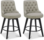 Watson & Whitely Modern Swivel Bar Stools, Faux Leather Upholstered Counter Height Bar Stools with Back, Solid Wood Legs, 26" H Seat, Set of 2, Stone Grey