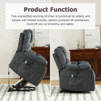 CANMOV Large Power Lift Recliner with Massage and Heat for Elderly, Heavy Duty Lift Recliner for Seniors with USB Port, 2 Hidden Cup Holders (Dark Grey)