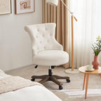 Home Office Chair Adjustable Height Swivel Chair with Wheels Linen Fabric Upholstered Computer Desk Chair with Wooden Legs Comfortable Armless Chair for Home Office Study Studio(Beige)