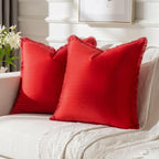 FUTEI Christmas Red Velvet Decorative Throw Pillow Covers 24x24 Set of 2,Soft Cozy Edge with Tassels European Cushion Case,Boho Modern Home Decor for Couch Bed Living Room