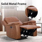 Brown Recliner Chair, Single Overstuffed Sofa Recliners, Breathable Faux Leather Manual Reclining Chairs with Hidden Cup Holder, Arm and Back for Adults, Living Room, Bedroom, Brown