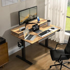 48 * 30 Inches Electric Standing Widened Desk Adjustable Height with 4 Drawers, Double Storage Shelves Stand Up Desk, Home Office Workstation Sit Stand up Desk (Light Rustic Brown)