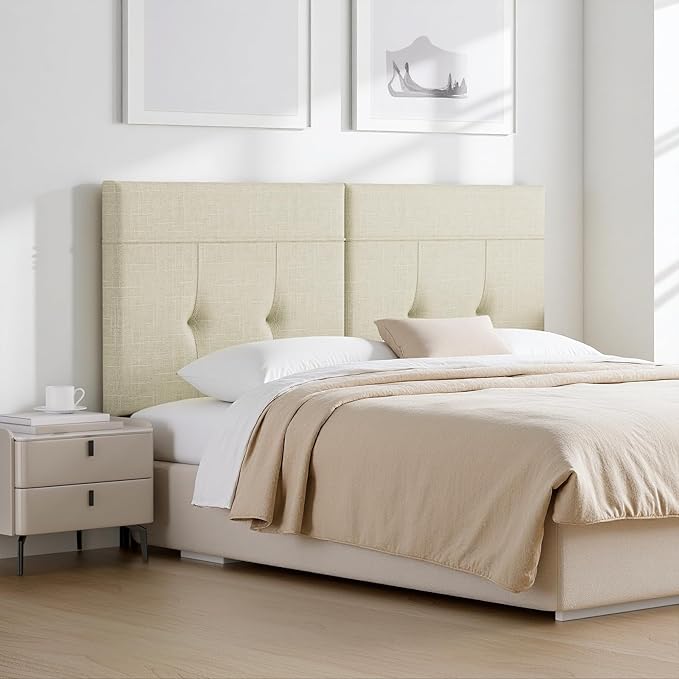 Upholstered King Size Headboard, Headboard King with Sturdy Metal Legs, Tufted Upholstery Design Bed Headboards with Adjustable Width & Height (Linen)