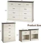 Farmhouse Dresser and Nightstand Sets, 4Pcs Bedroom Furniture Set, Nightstand Set of 2 & 55" Wide 9 Drawer and 44" Tall 5 Drawer Dresser with Large Drawers & Bar Handles, White