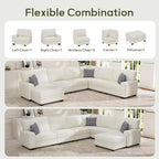 Wanderwell Oversized Modular Sectional Sofa, 7-Seater U Shaped Couches with Movable Ottoman,Corduroy Sectional Couch with Wide and Deep Seats Suitable for Living Room,Bedroom,Apartment (Cream, L-7)