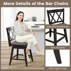 COSTWAY Bar Stool Set of 4 for Kitchen Island, 25" Counter Height Chair with Ergonomic Backrest, Foot Rest, Waterproof PVC Surface & Solid Wood Structure, 360°Swivel Farmhouse Barstool with Back