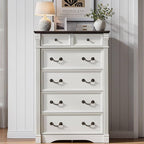 Yaamizz Farmhouse Dresser for Bedroom, 47" Tall 6 Drawer Dresser Storage with Wood Pilasters and Metal Handles, Vintage Design, Drawer Organizer for Bedroom, Hallway, White
