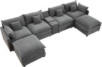 HYJT-H&K 145" U Shaped Cloud Couch Modular Gray Sectional Couches for Living Room, Comfy Fluffy Chenille Oversized Cloud Sectional Couch Large 6 Seat Sectionals Sofa Set Central Console USB Port