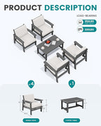 SERWALL Outdoor Patio Furniture Set, 5 Piece HDPE Patio Conversation Sets, All-Weather Wood-Like Outdoor Couch Loveseat and Coffee Table with Thick Cushions for Porch Balcony Garden Backyard
