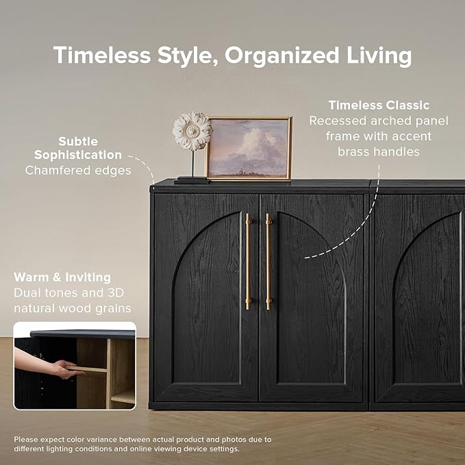 mopio Blake Storage Cabinet, Small Modular Accent Display Sideboard Buffet Cabinet with Storage, Media Console Credenza, for Living Room, Kitchen Coffee Bar Pantry (Black Oak Arched, Single)