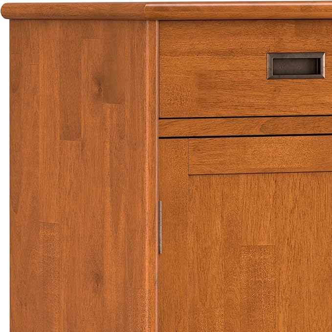 SIMPLIHOME Draper Solid Hardwood 36 inch Wide Mid Century Modern Entryway Storage Cabinet in Teak Brown for The Living Room, Entryway and Family Room
