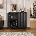 Fluted Coffee Bar Cabinet with Storage, Modern Sideboard Buffet Cabinet with Removable Wine Rack, Drawer, Adjustable Shelf, Black Liquor Cabinets for Living Room, Dining Room, Kitchen, Entryway