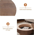 31.5'' Round Coffee Table for Living Room, Fluted Coffee Table with Hidden Storage, Solid Wood Veneered Circle Table, Modern Tea Table for Small Space Apartment (Walnut-31.5''D×14''H)
