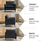 YISHENG Mid-Century Modern Living Room Accent Chairs Set of 2 - Oversized Faux Leather Armchairs with Removable Cushions & Metal Legs, Comfortable Sofas for Office/Lounge/Bedroom/Reception,（Black）