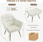 Small Accent Chair with Ottoman, Velvet Upholstered Lounge Chair with Footrest, Comfy Reading Armchair with Gold Legs for Living Room Bedroom, Beige