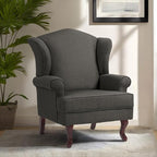 Pia Ricco Set of 2 High Back Accent Chairs: Upholstered Fabric Armchairs with Solid Wood Legs - Retro Living Room Pair, Comfy Reading Sofa Seats-Charcoal Grey