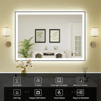WTTY 40"X30" LED Bathroom Mirror with Black Frame, Bathroom Vanity Mirror with Lights for Wall, Front Light and Backlit, Anti-Fog, Dimmable, 3 Colors, Shatterproof, Memory, Horizontal/Vertical