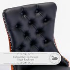 PU Upholstered Dining Chairs Set of 6, Modern Style Kitchen Side Chairs with Nailhead Trim and Wood Leg, Metal Pulling Ring for Dining Room Living Room(Black&Orange,Set of 6)