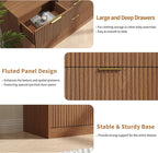 Fluted Dresser for Bedroom with 9 Drawer, 63” Wide Wooden Dresser Mid Century Chest of Drawers with Handle, Dressers TV Stand Storage Organizer for Bedroom, Living Room, Natural Wood